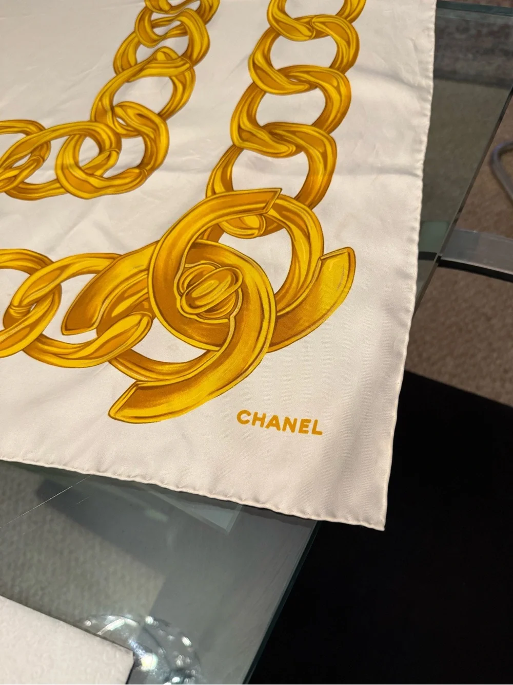 Chanel Chain-Print scarf- White and Gold